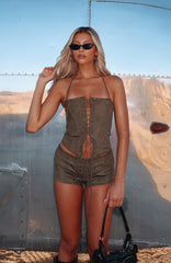 Don't Speak Faux Suede Bustier Cactus