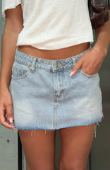 Broken Trust Denim Mini Skirt Light Blue