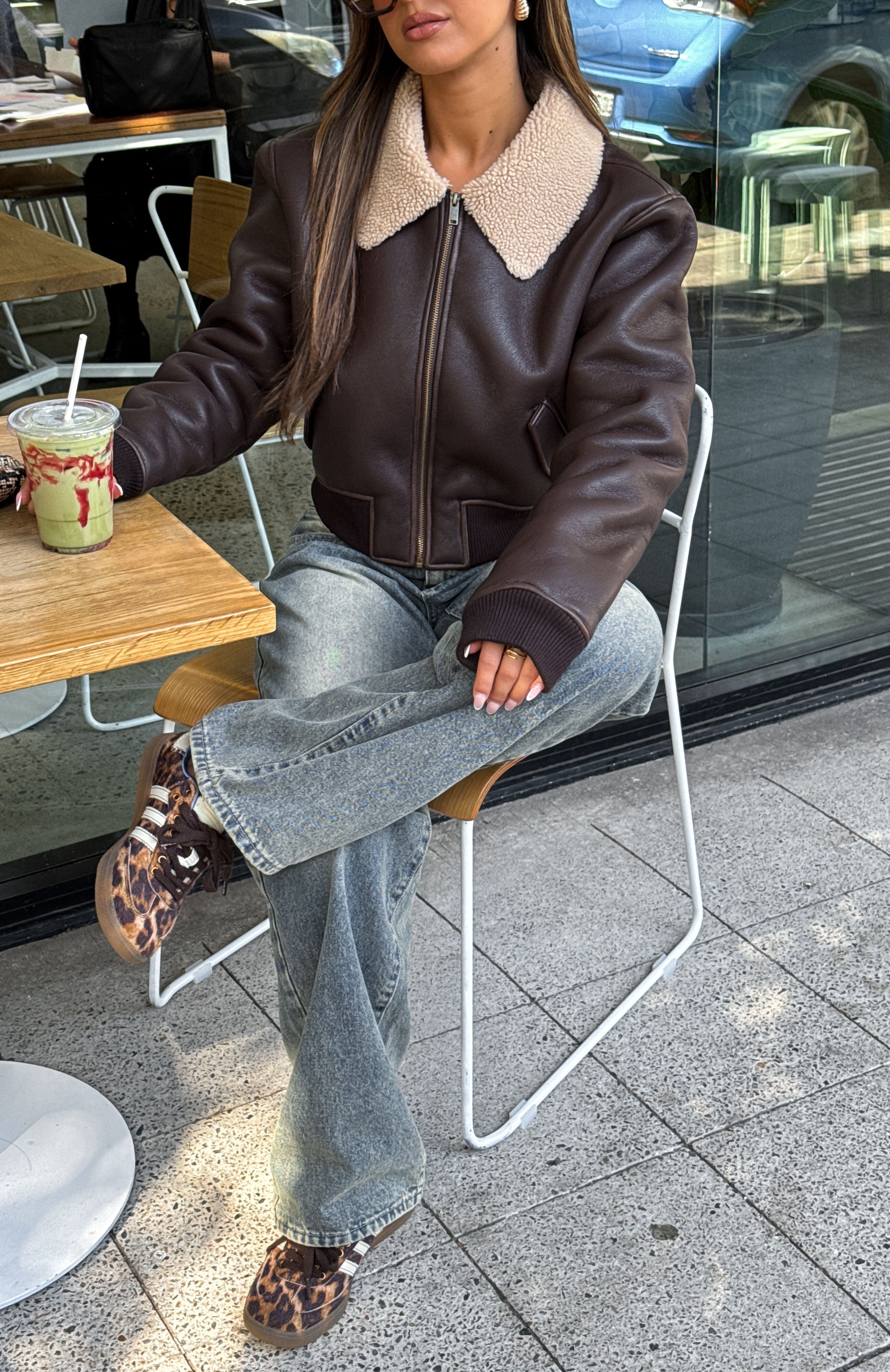 For The People PU Bomber Jacket Chocolate