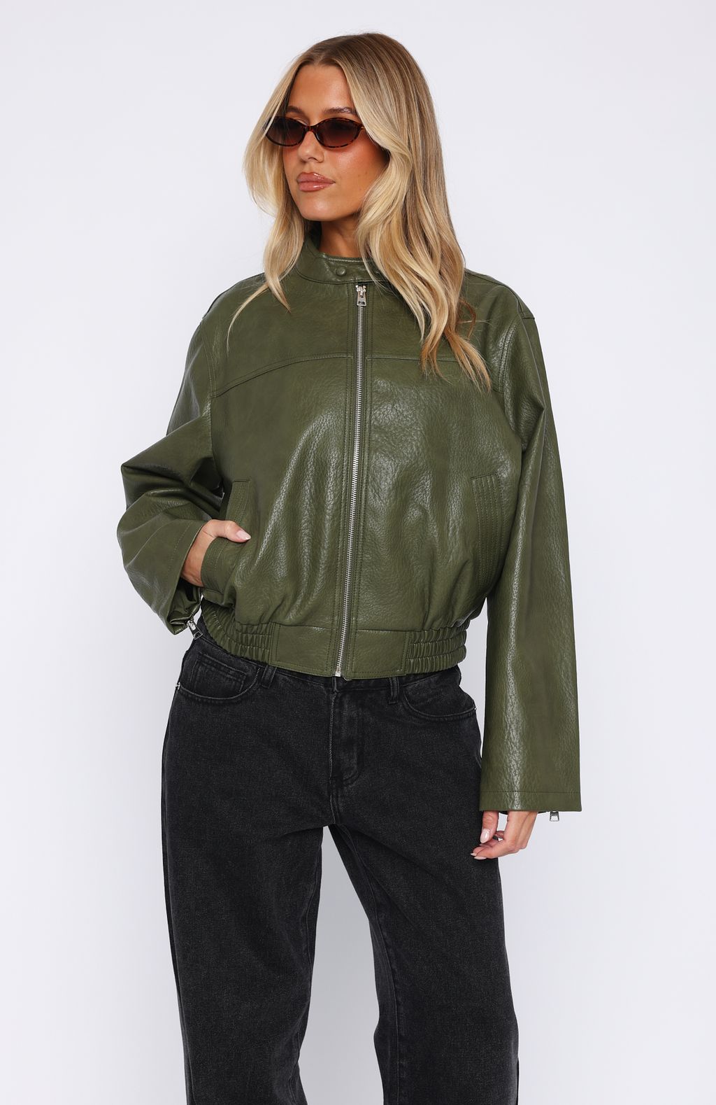 Tell Me Nothing PU Jacket Moss