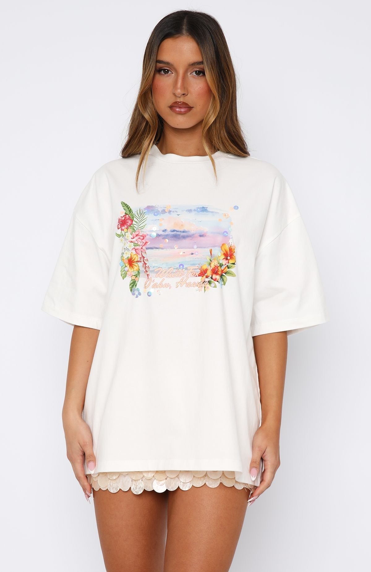 Hawaii Holiday Oversized Tee White