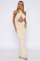 Set For Life Halter Maxi Dress Champagne