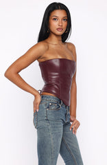 Wipe My Mind Strapless PU Bustier Deep Plum