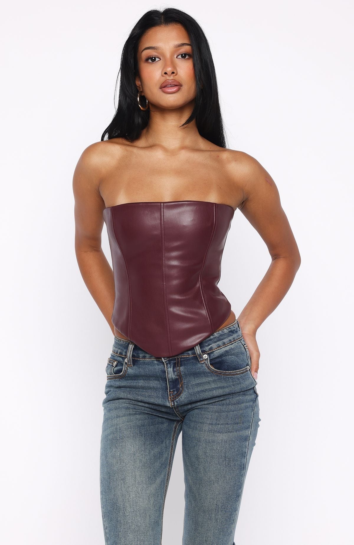 Wipe My Mind Strapless PU Bustier Deep Plum