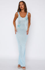 Marine Mist Sequin Knit Maxi Dress Blue