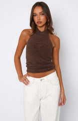 Hot Stuff Halter Knit Top Mocha