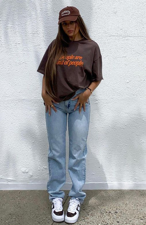 Who's That Girl Straight Leg Denim Jeans Washed Blue