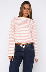 First Time Here Long Sleeve Tee Pink/Cream Stripe
