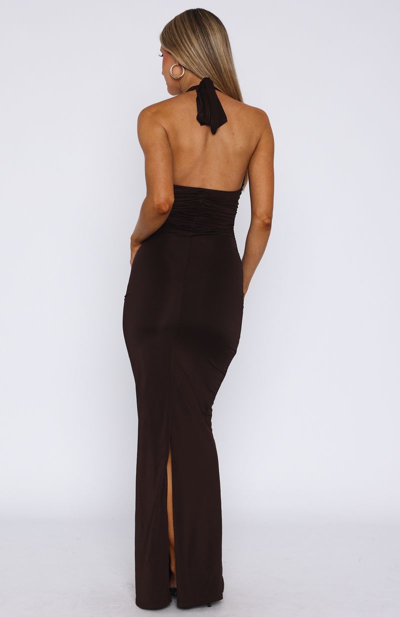 Waste A Moment Halter Maxi Dress Chocolate