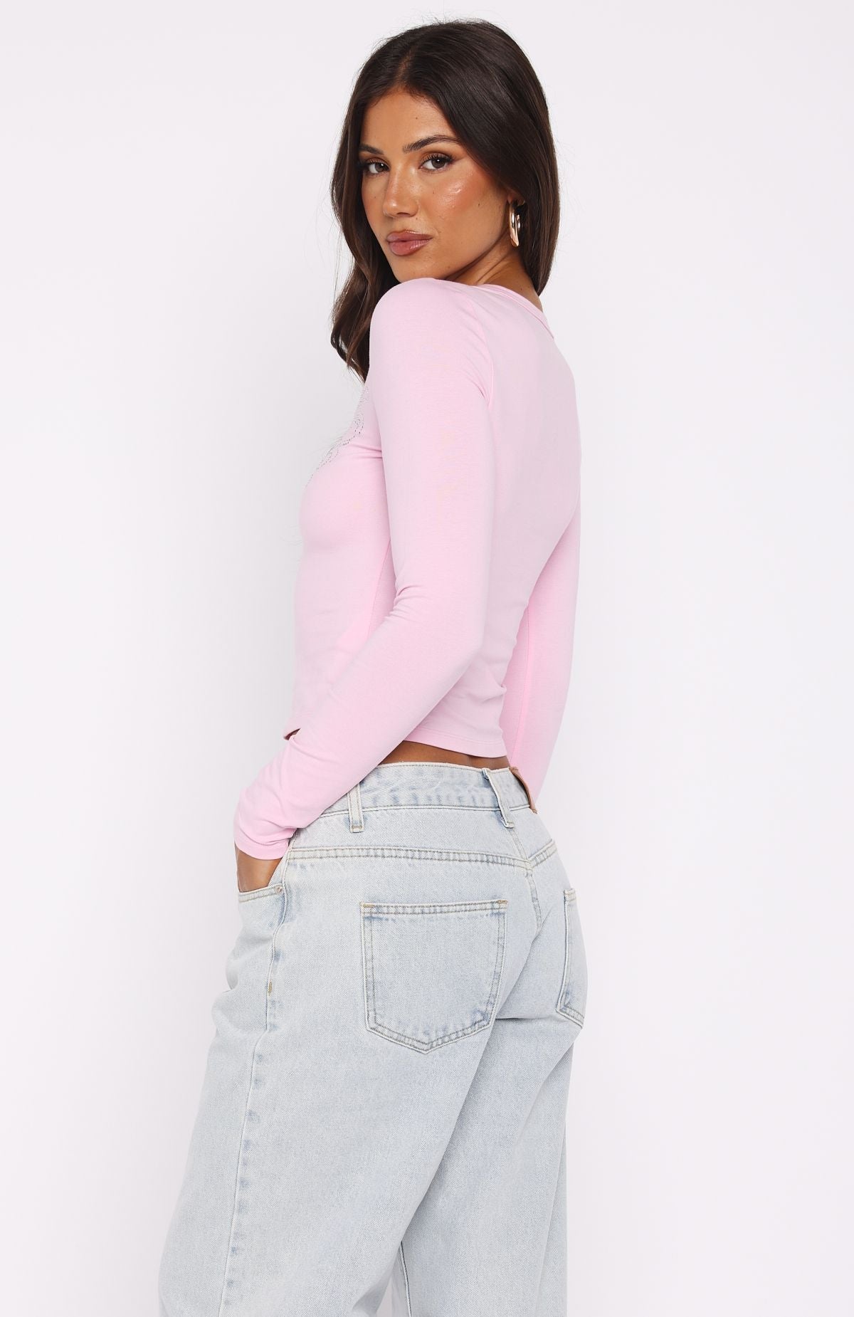 Chasing Butterflies Long Sleeve Baby Tee Pink