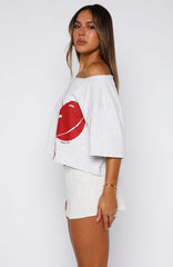 Just In Time Off Shoulder Cropped Tee Grey Marle