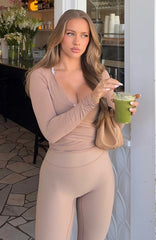 Staying Cute Long Sleeve Wrap Top Caramel