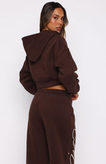 Love You Regardless Cropped Zip Front Hoodie Chocolate