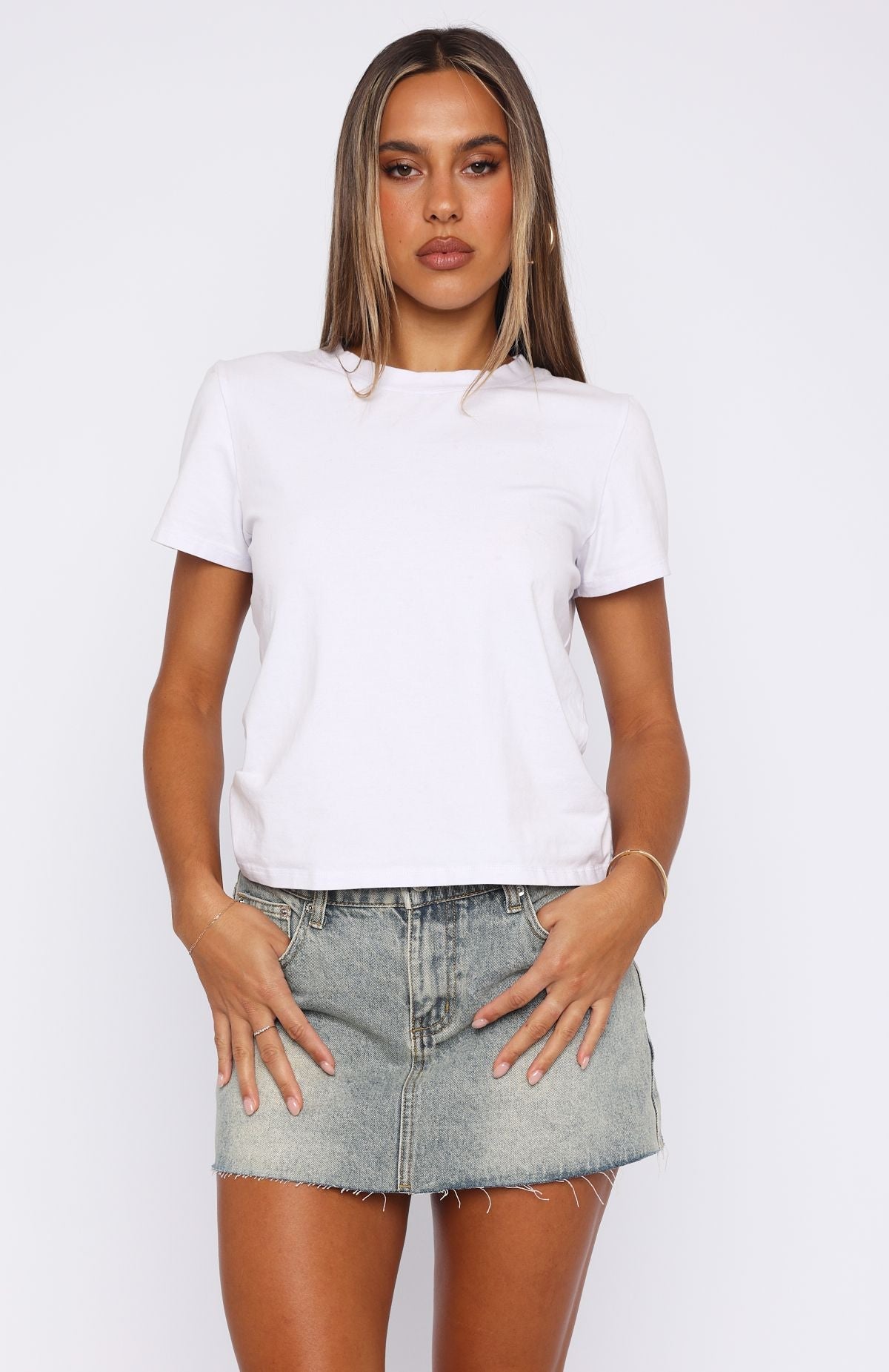 Shining Down Denim Mini Skirt Sand