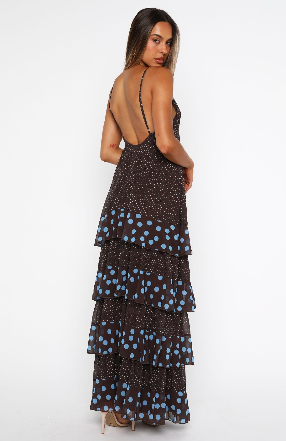 Princess Maxi Dress Chocolate/Blue Polka Dot