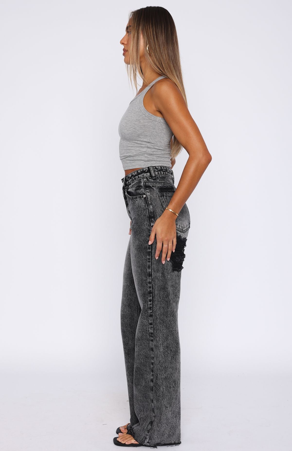 Alana High Waisted Straight Leg Jeans Grey Acid