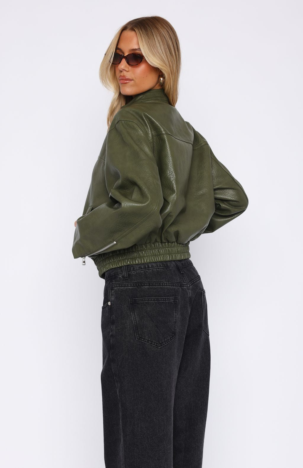 Tell Me Nothing PU Jacket Moss