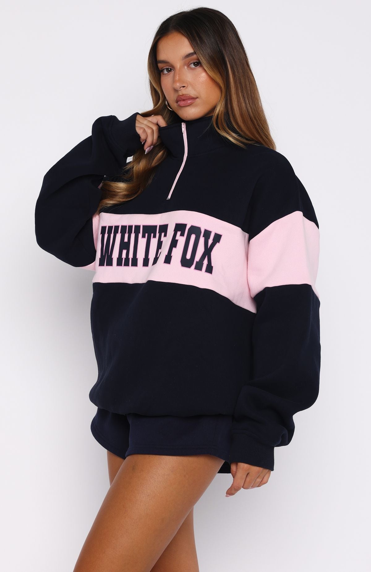 Show Yourself Zip Front Sweater Navy