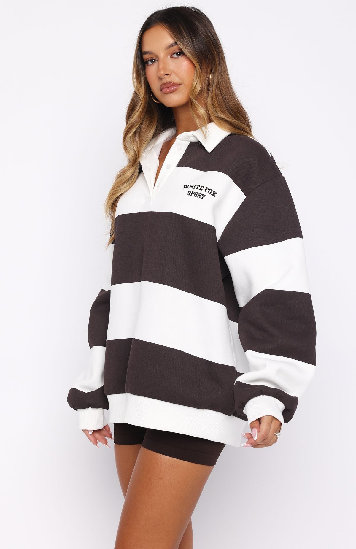 Make It Known Oversized Henley Sweater Dark Chocolate