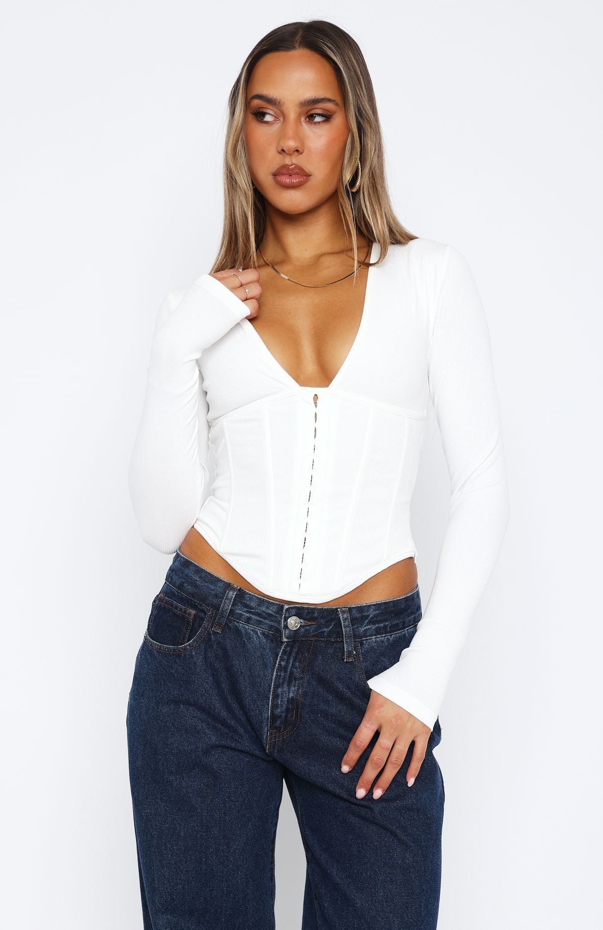 In Pursuit Long Sleeve Corset White