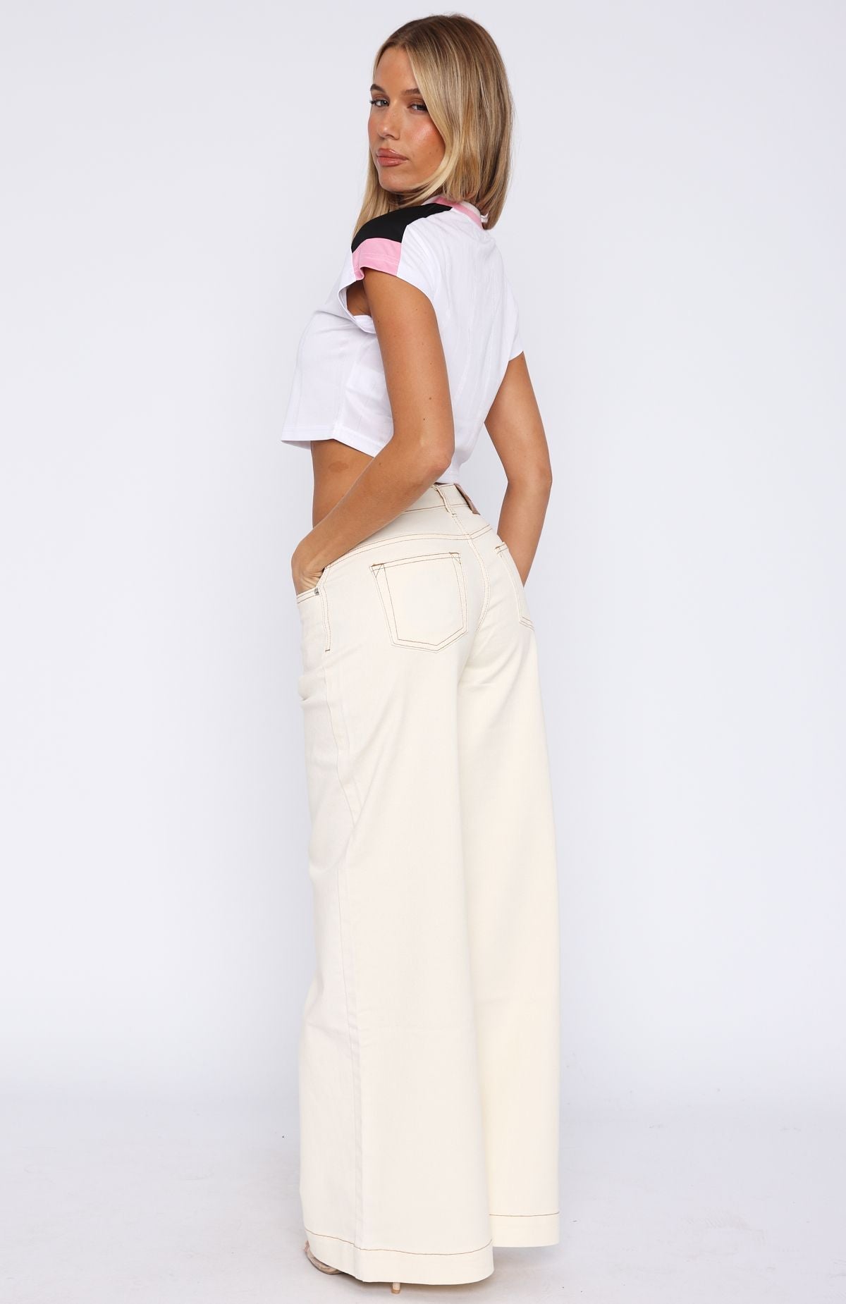 Elena Low Rise Wide Leg Jeans Cream