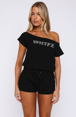 Don't Talk To Me Off Shoulder Playsuit Black