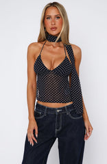 Quick Getaway Top Navy Polka Dot