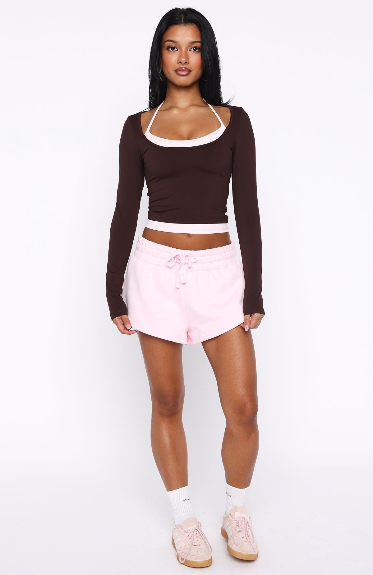 Know Everything Long Sleeve Double Layer Top Chocolate/Pink