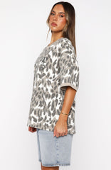 Let's Just Leave Oversized Jersey Washed Leopard Print