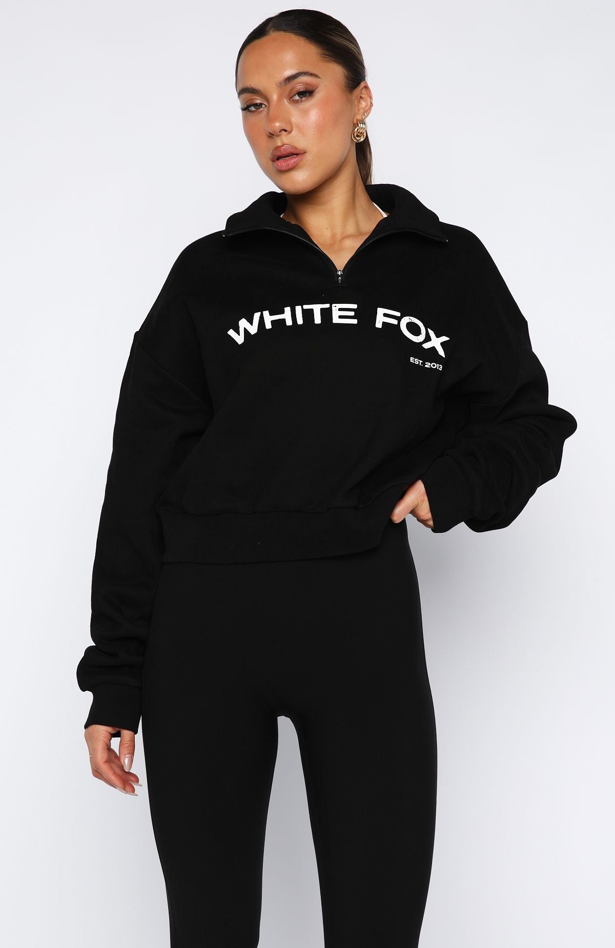 For What It's Worth Boxy Quarter Zip Sweater Black