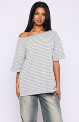 Give Me Options Off Shoulder Tee Grey/White Stripe