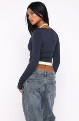 Know Everything Long Sleeve Double Layer Top Navy/Lemon