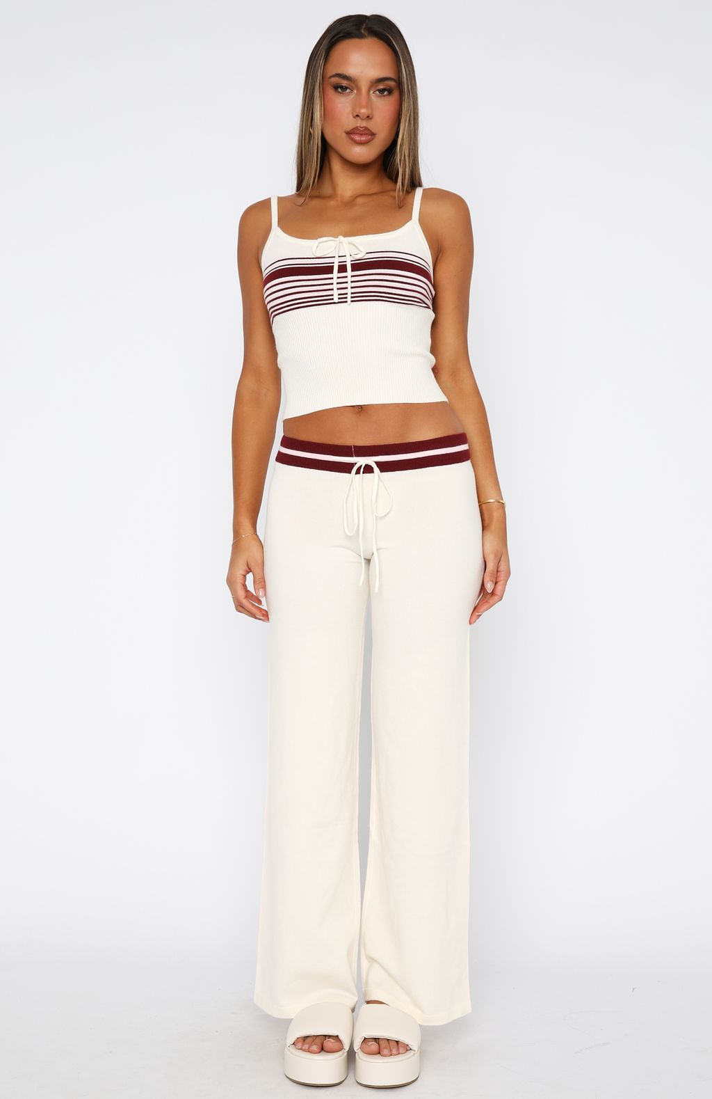 Keep Driving Knit Cami Top Burgundy Stripe