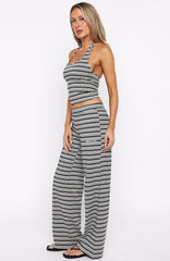 Looking Back Wide Leg Pants Grey Stripe