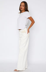 Amira Mid Rise Wide Leg Jeans White/Cream