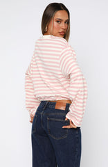 First Time Here Long Sleeve Tee Pink/Cream Stripe
