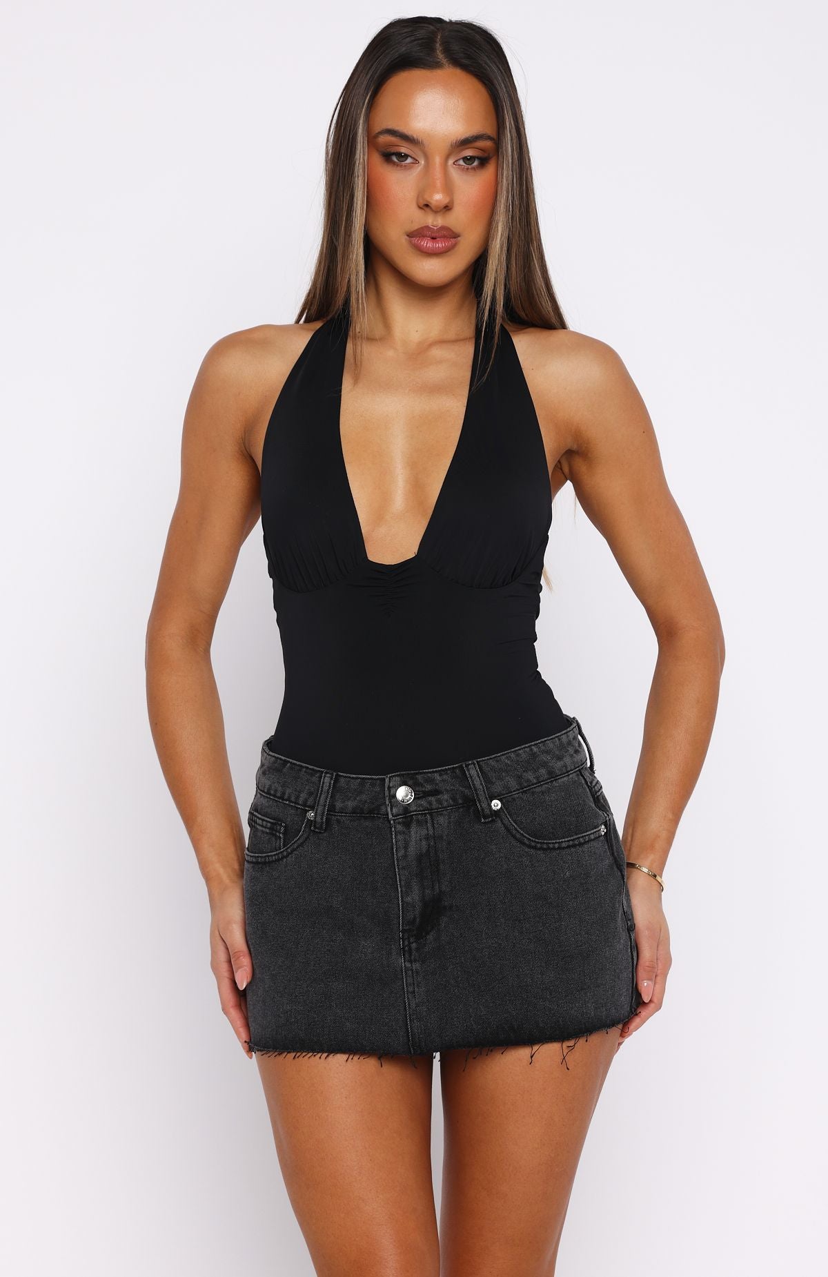 Broken Trust Denim Mini Skirt Black