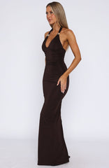 Waste A Moment Halter Maxi Dress Chocolate