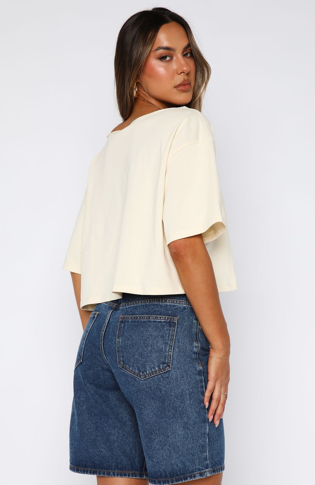 Going Back To You Cropped Off Shoulder Tee Off White