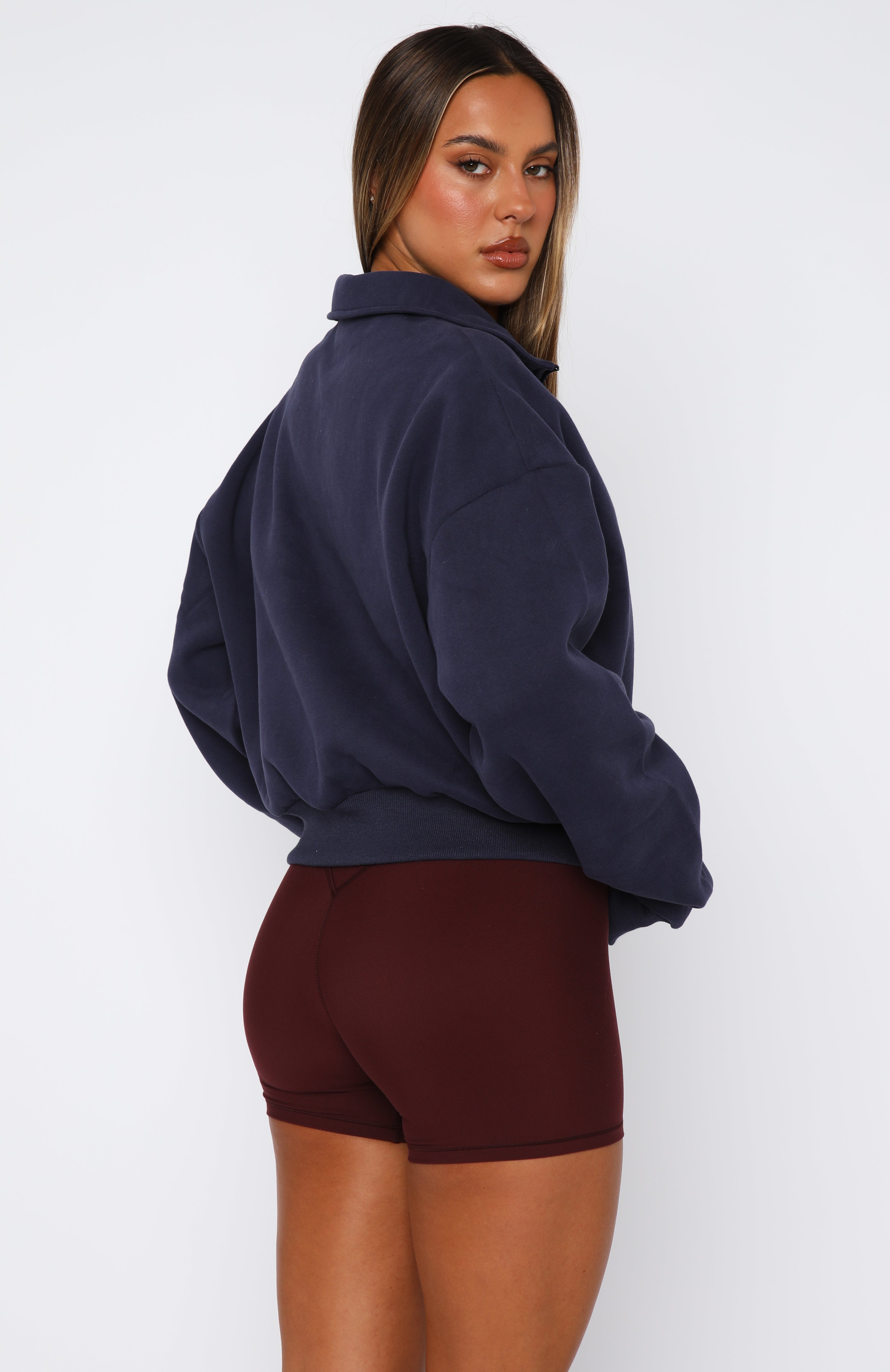 Let The Bells Ring Cropped Quarter Zip Sweater Navy