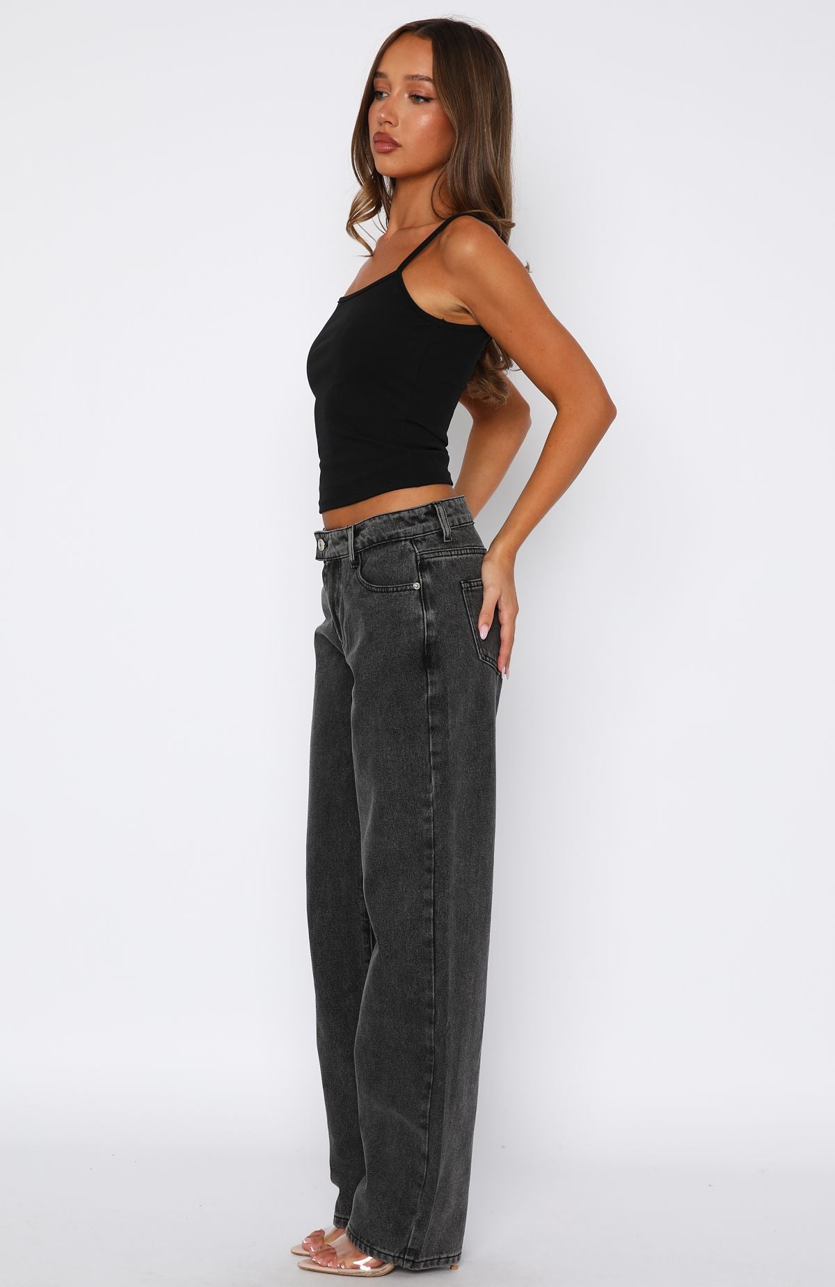Bethany Mid Rise Straight Leg Jeans Black Acid