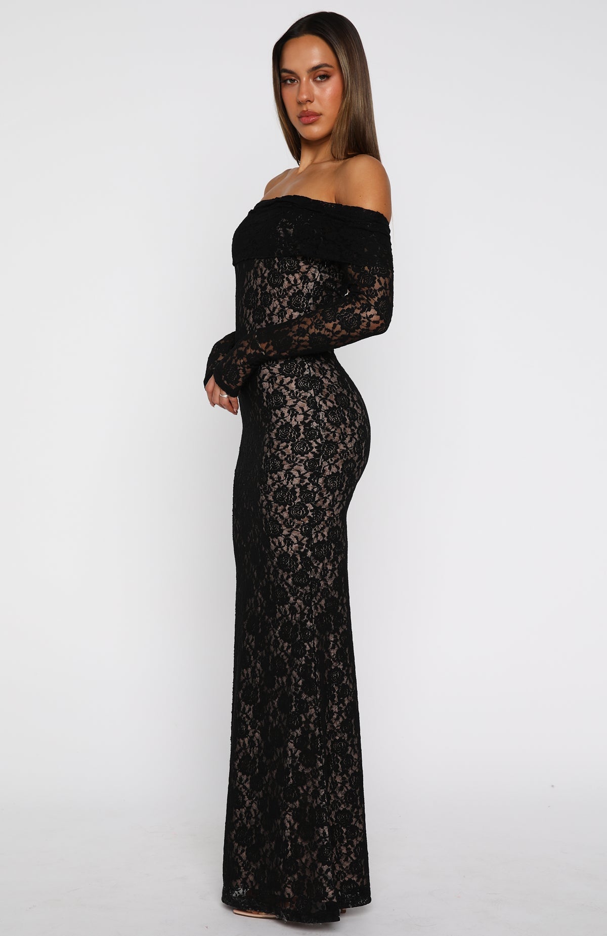 Be My Peace Lace Long Sleeve Maxi Dress Black