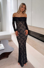 Be My Peace Lace Long Sleeve Maxi Dress Black