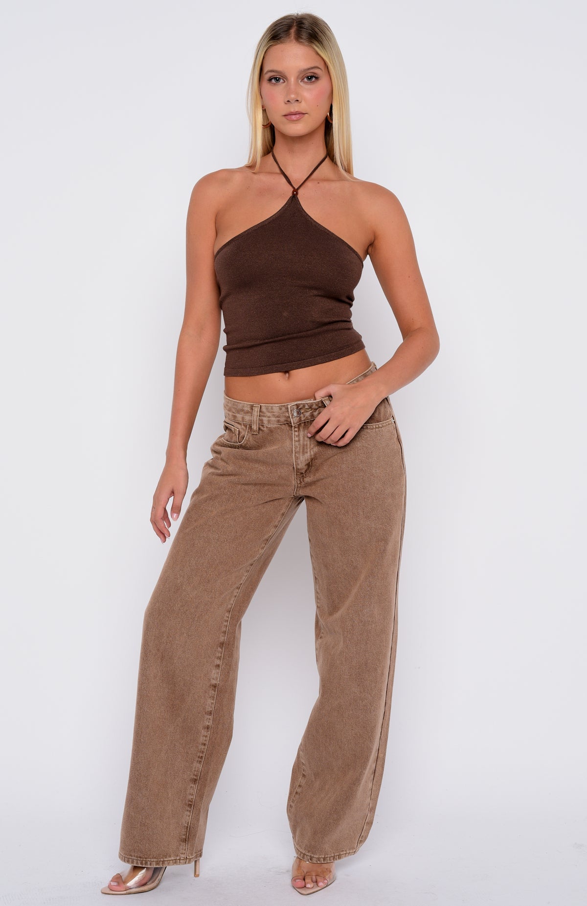 Better Perspective Knit Halter Top Bronze