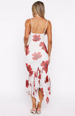 Castaway Midi Dress White Scarlet Bloom