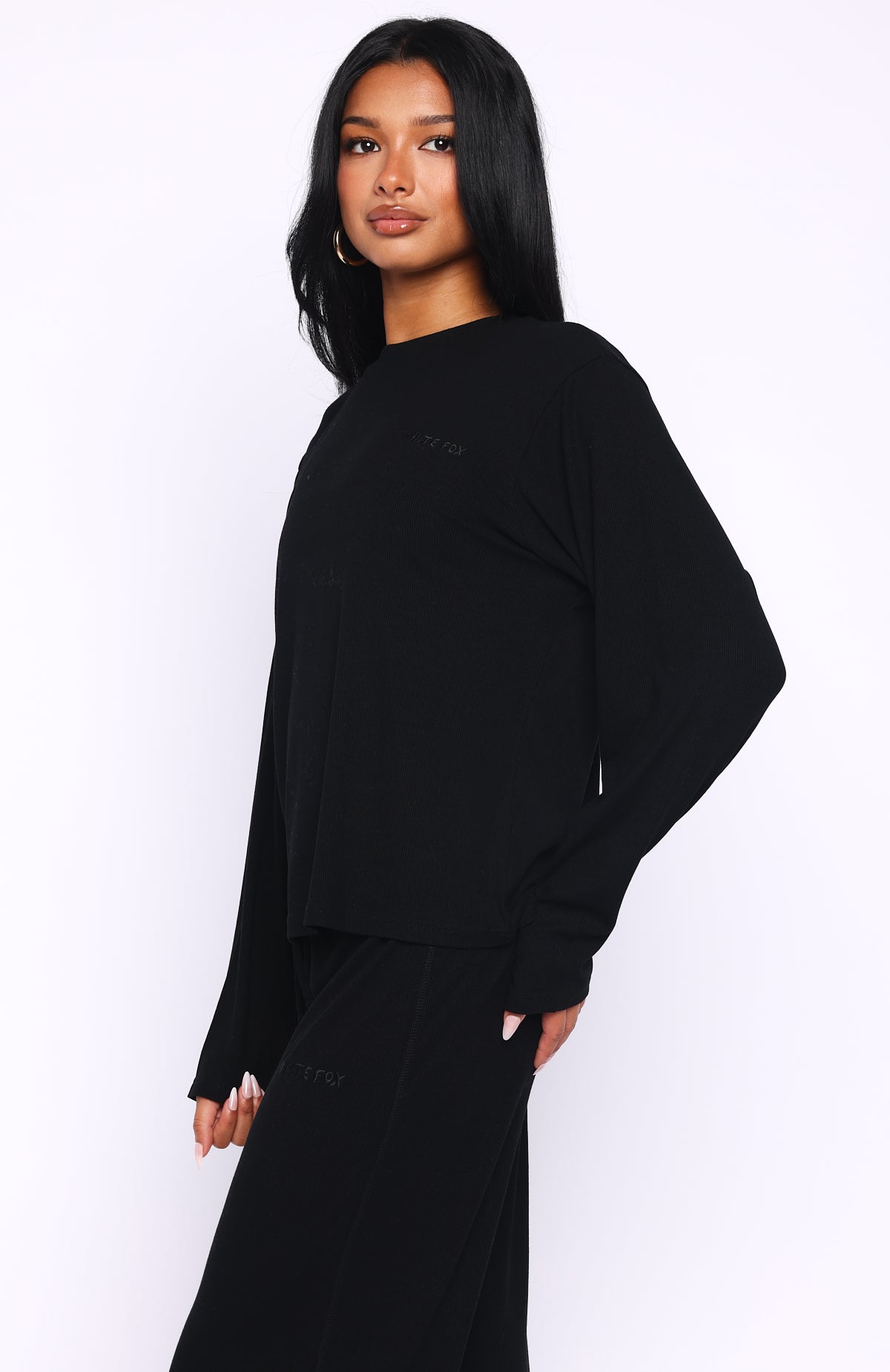 Come A Long Way Soft Lounge Long Sleeve Ribbed Tee Black