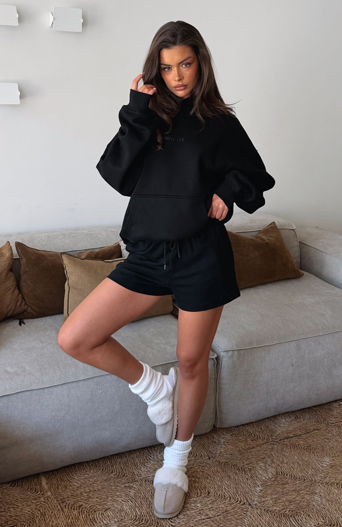 Come A Long Way Soft Lounge Ribbed Shorts Black
