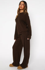 Come A Long Way Soft Lounge Ribbed Wide Leg Pants Chocolate