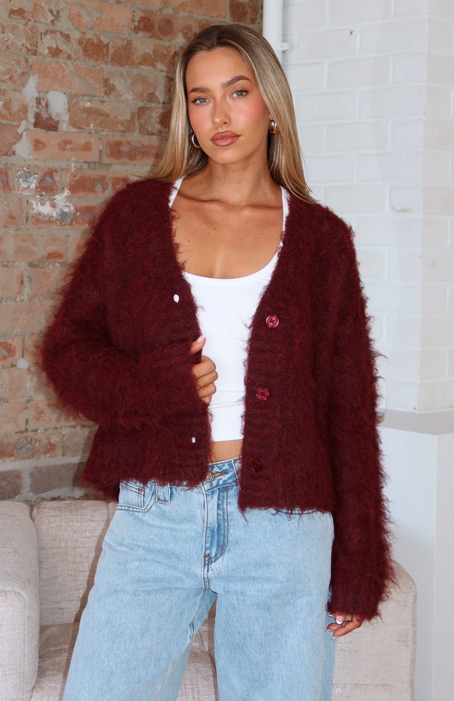 Cozy Vibes Knit Cardigan Bordeaux