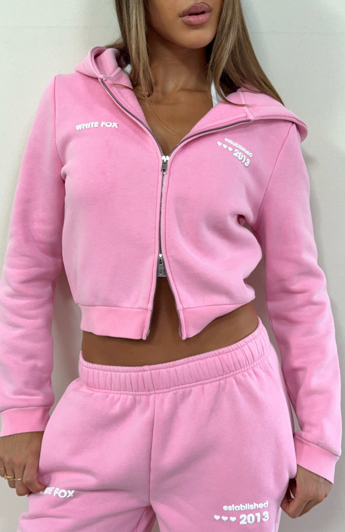 Down For Whatever Slim Zip Front Hoodie Pink Wash